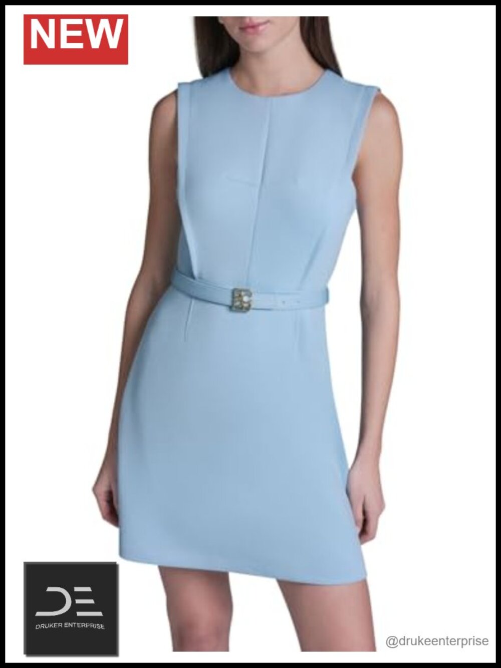 Sleeveless Round Neck Belted A-line Dress Knee-Length
